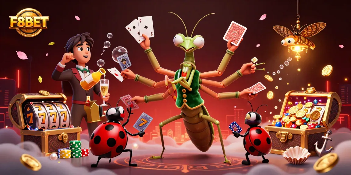 Experience the thrill of F8BET with spinning slot reels and a vibrant casino atmosphere.