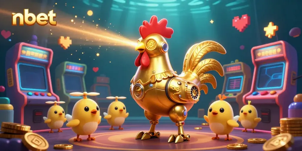 Experience exciting gameplay with the nbet golden rooster robot in a vibrant casino scene.