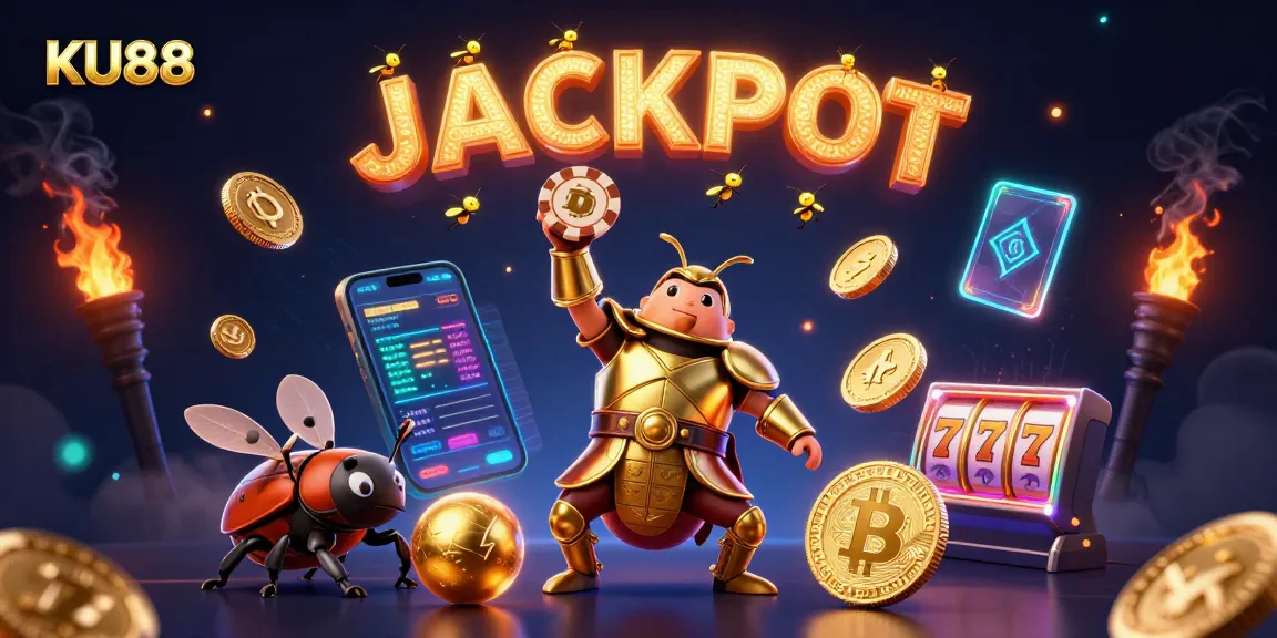 Engage with KU88's thrilling jackpot scene featuring vibrant characters and casino elements.