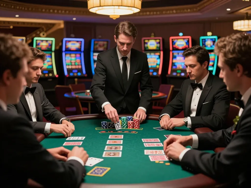 Watch players enjoy intense moments at a high-stakes blackjack table, showcasing LINK DABET gaming excitement.