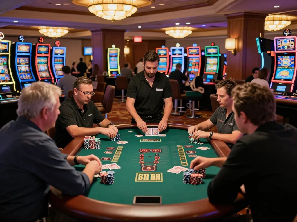 Players engaged in intense blackjack game at casino showcasing da88 excitement and competition