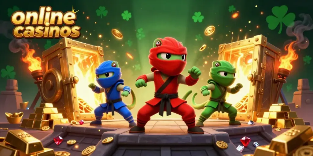 Experience thrilling action in online casinos with ninja chameleons and sparkling treasures.