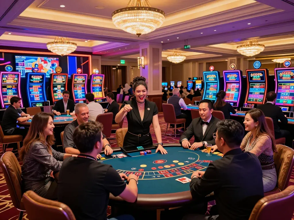Dynamic casino scene showcasing SC88 gaming with excited players and engaging dealers.