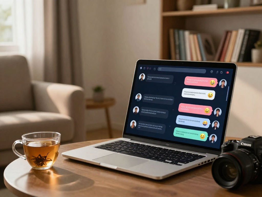 User interacting with an AI chat interface in a cozy home environment, showcasing the innovative features of porn chat AI.