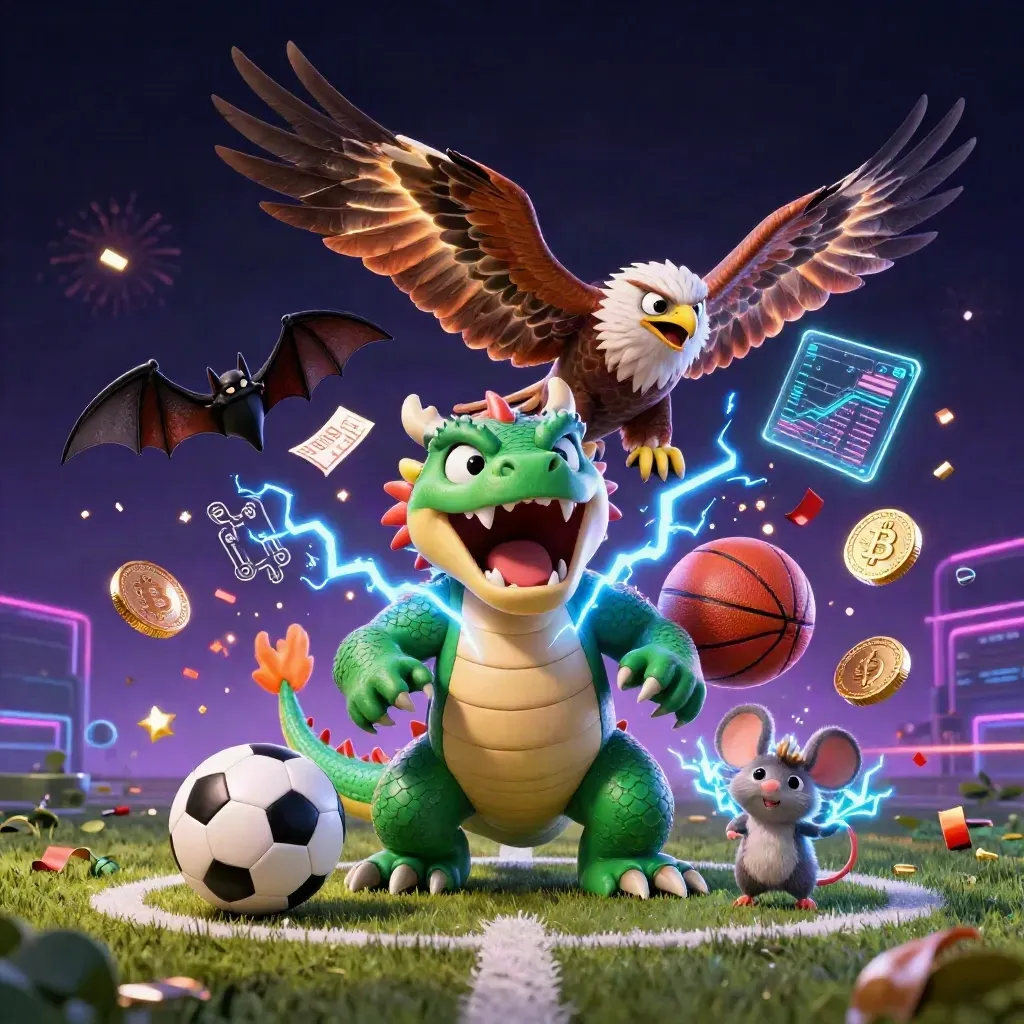 3D thunder dragon, wind hawk and thunder-mouse with coins, lightning and a baseball burst