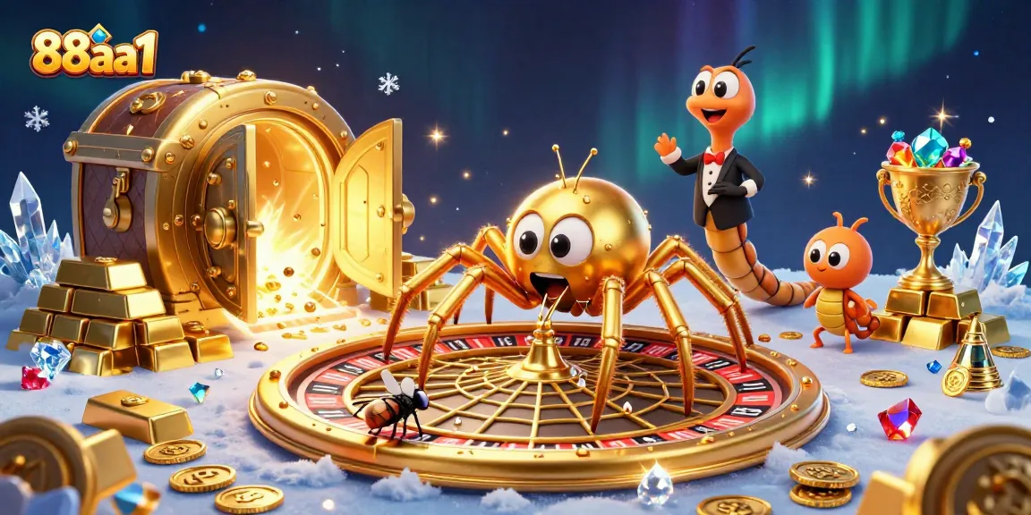 88aa1 theme with a golden spider and fly betting at a dynamic casino scene.