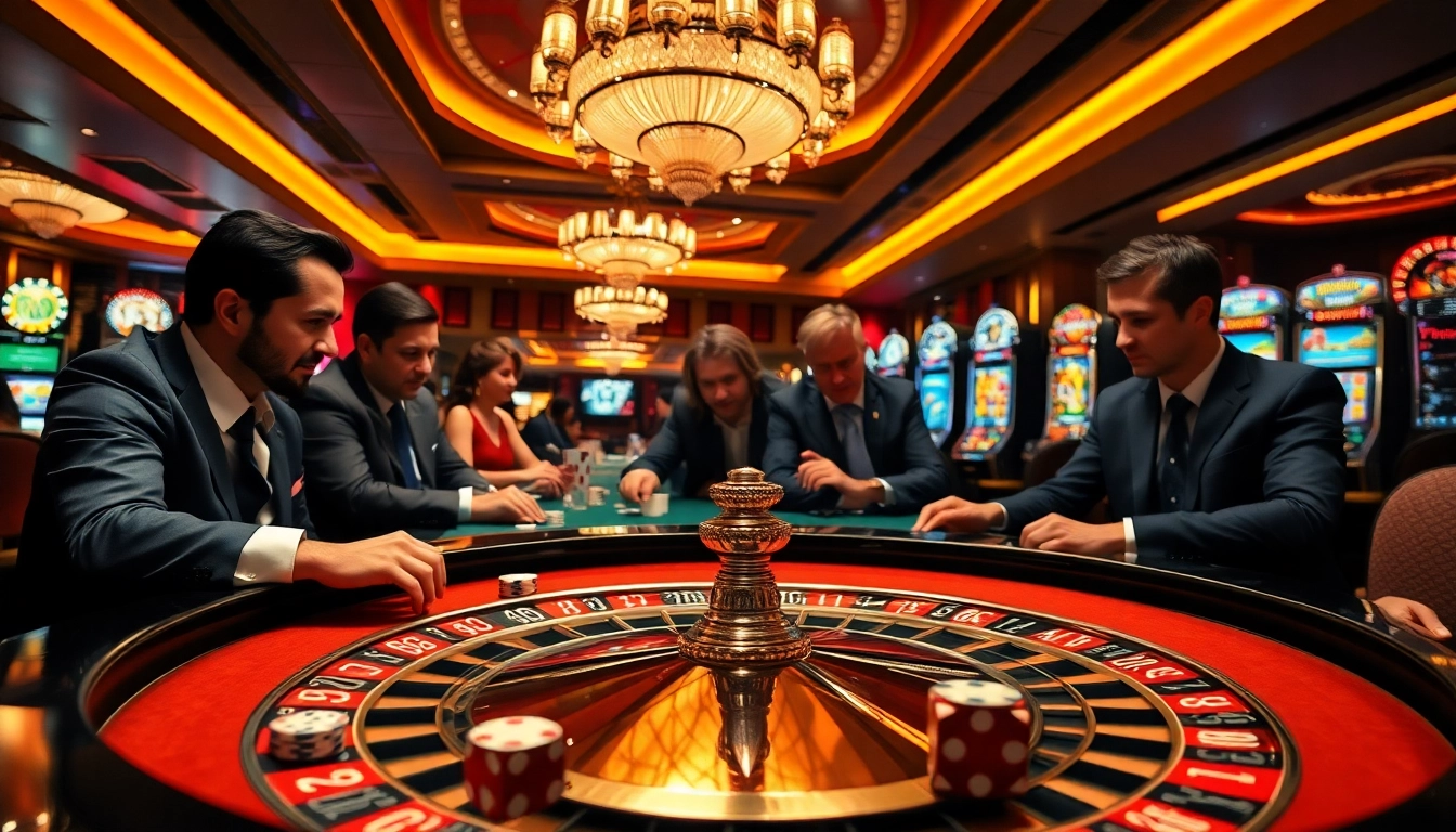 Experience the thrilling atmosphere of https://da88st.com/ with players enjoying poker and roulette.