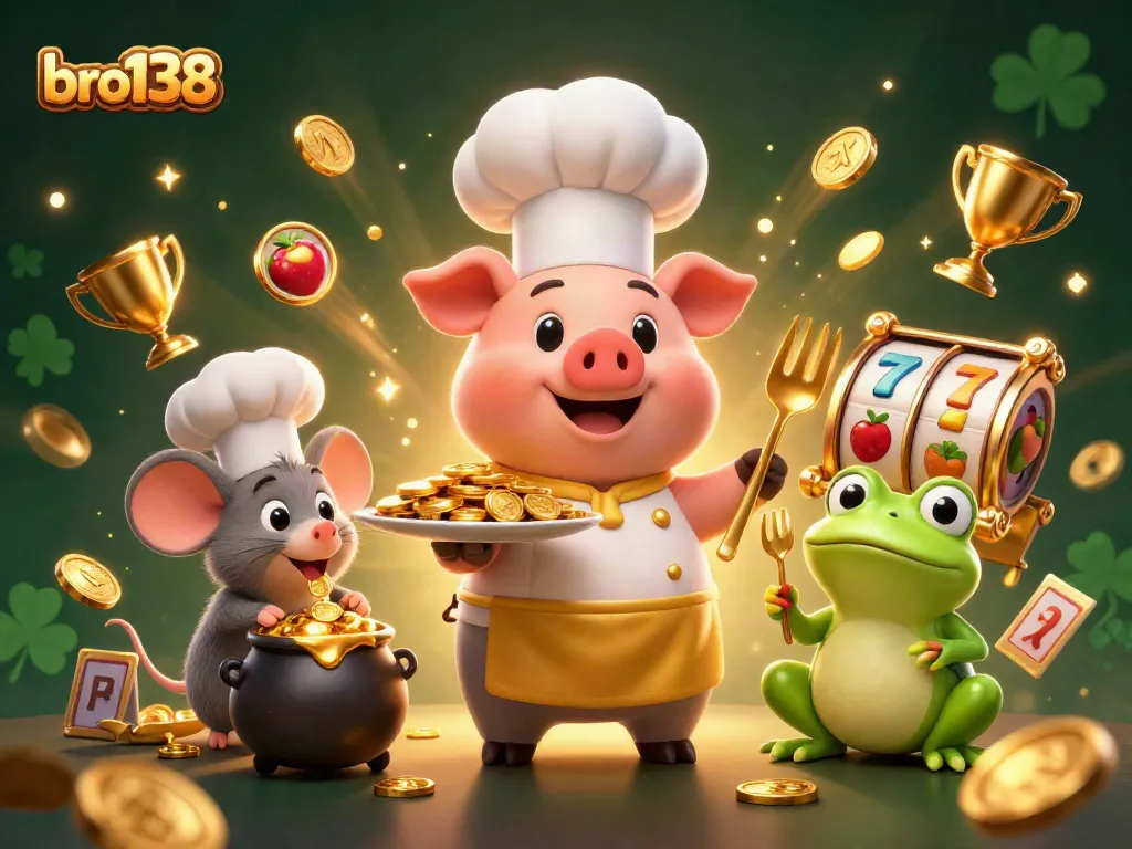Spin for gold with bro138's vibrant casino illustration featuring wealth and luck.