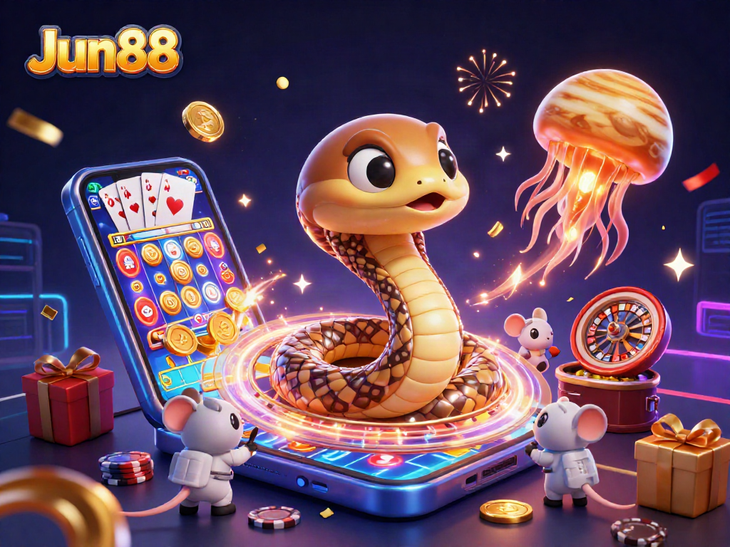 Engage in thrilling bets with Jun88's cosmic casino featuring lively space characters and games.