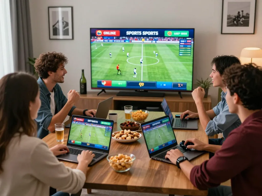 Friends engaged in online betting at fb88 while enjoying a live football match.