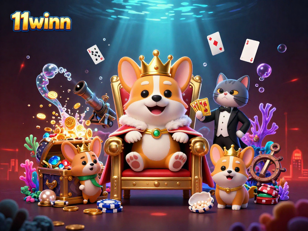 Experience fun with 11winn as the royal corgi rules the casino scene with treasures!