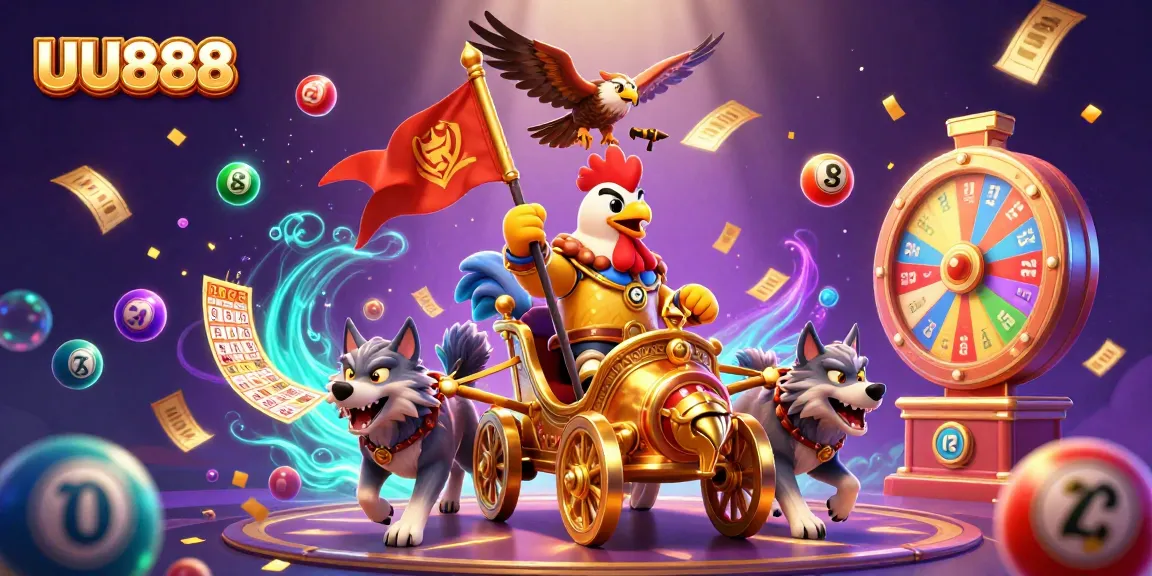 Experience thrilling gameplay with UU888's vibrant 3D casino illustration showcasing games and excitement.