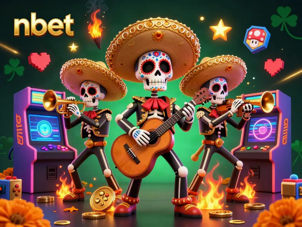 Experience winning excitement with nbet at this vibrant Day of the Dead casino scene featuring 3D mariachi band.