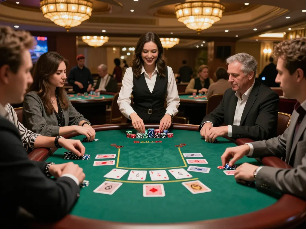Players strategizing their next move at a da88 blackjack table in an upscale casino venue.