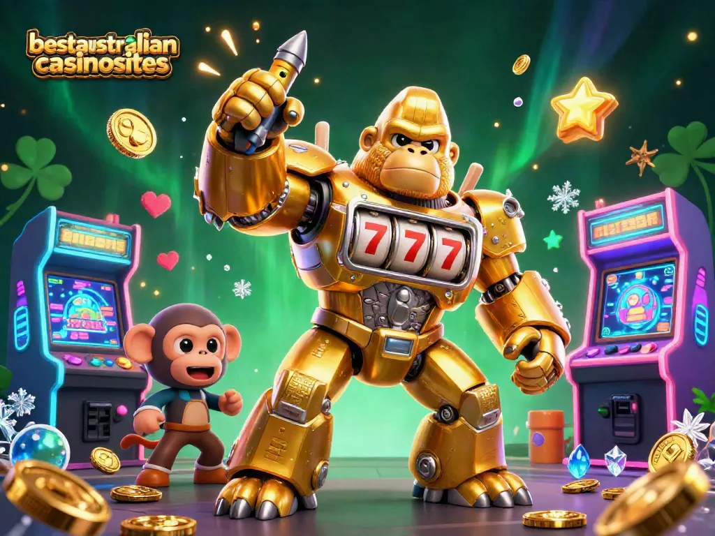 Experience thrilling wins with the golden gorilla mech in the vibrant slots world of bestaustraliancasinosites.