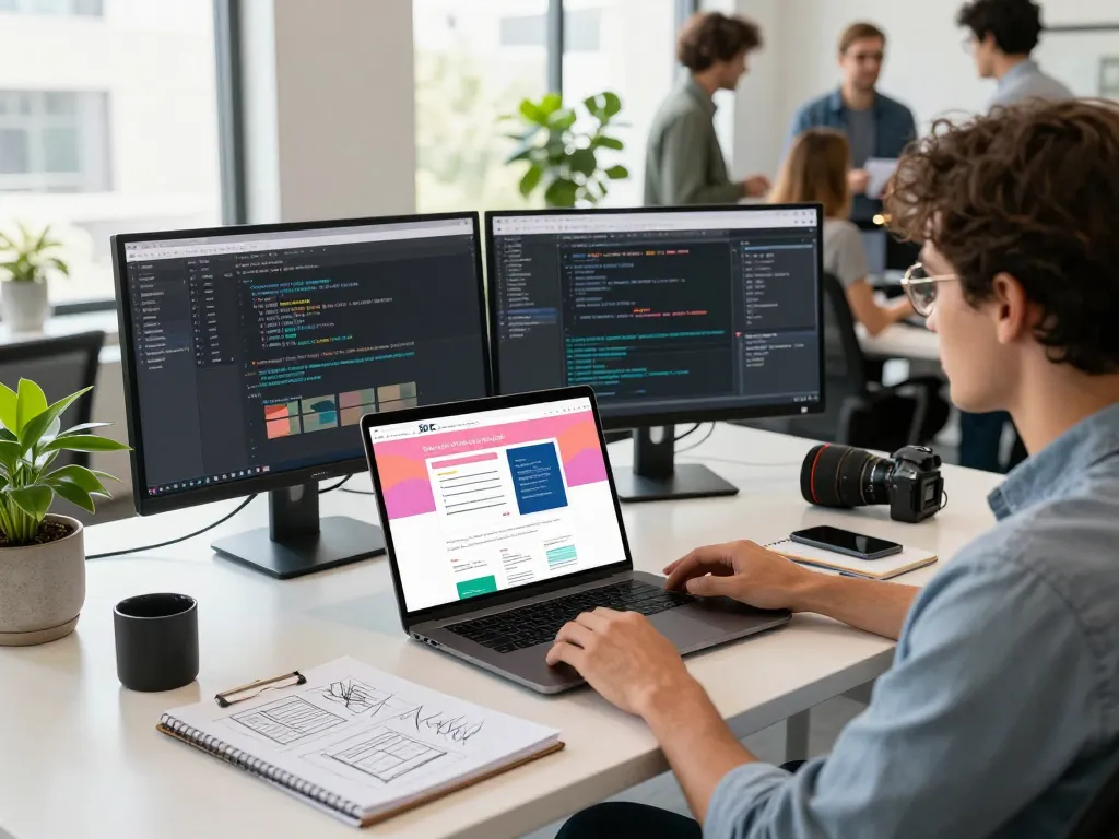 Web Design professional collaborating in a modern Houston office.