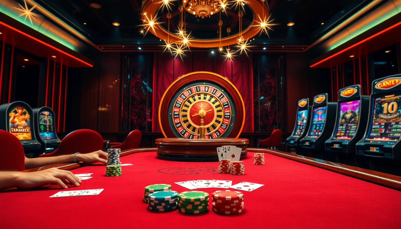 KJC poker table scene with players engaging in high-stakes gameplay in a luxurious casino setting.