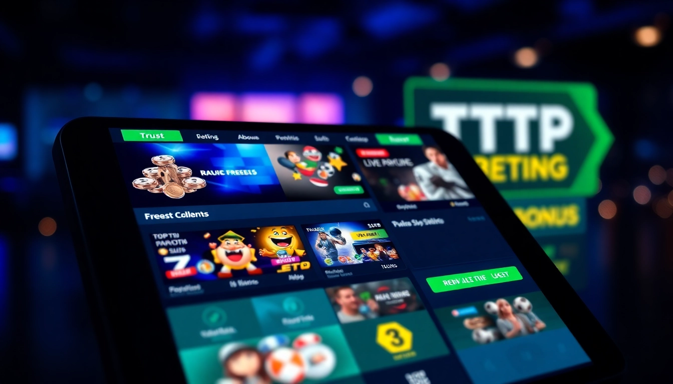 Interactive TTPTP online betting interface with slots and sports betting options.