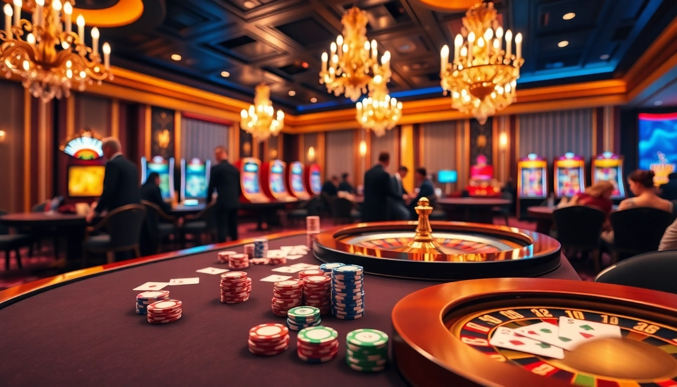 Engage in the thrilling atmosphere of debet at a luxurious casino with poker and roulette excitement.