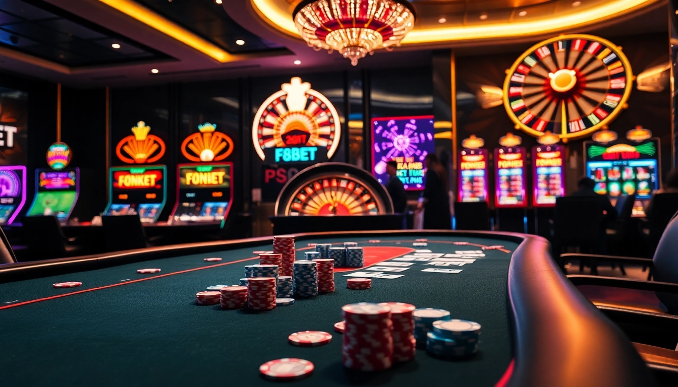 Players enjoying high-stakes poker at F8BET's luxurious casino table atmosphere.