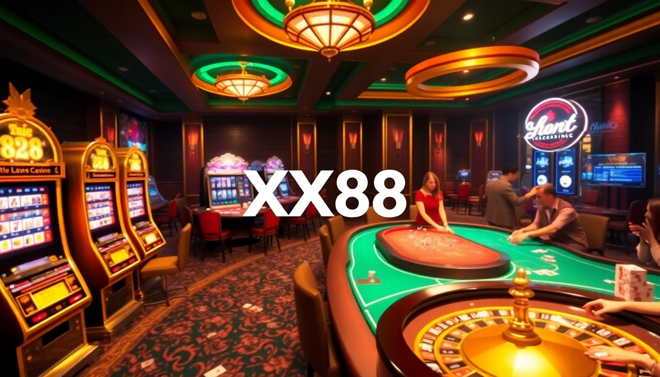 Dynamic players enjoying games at XX88 casino tables with chips and cards.