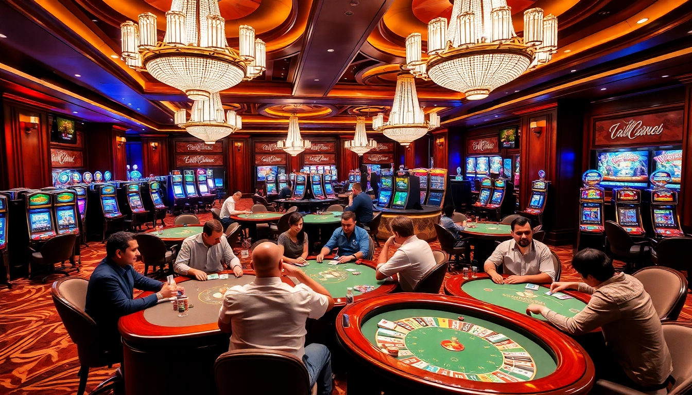 Phtaya casino gameplay with luxurious ambiance and diverse players enjoying card games.