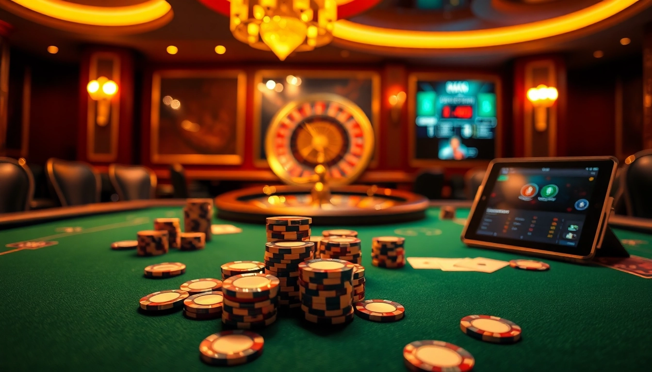 Experience exciting gameplay at https://giaimagiacmo.online/ with organized poker chips on a vibrant casino table.