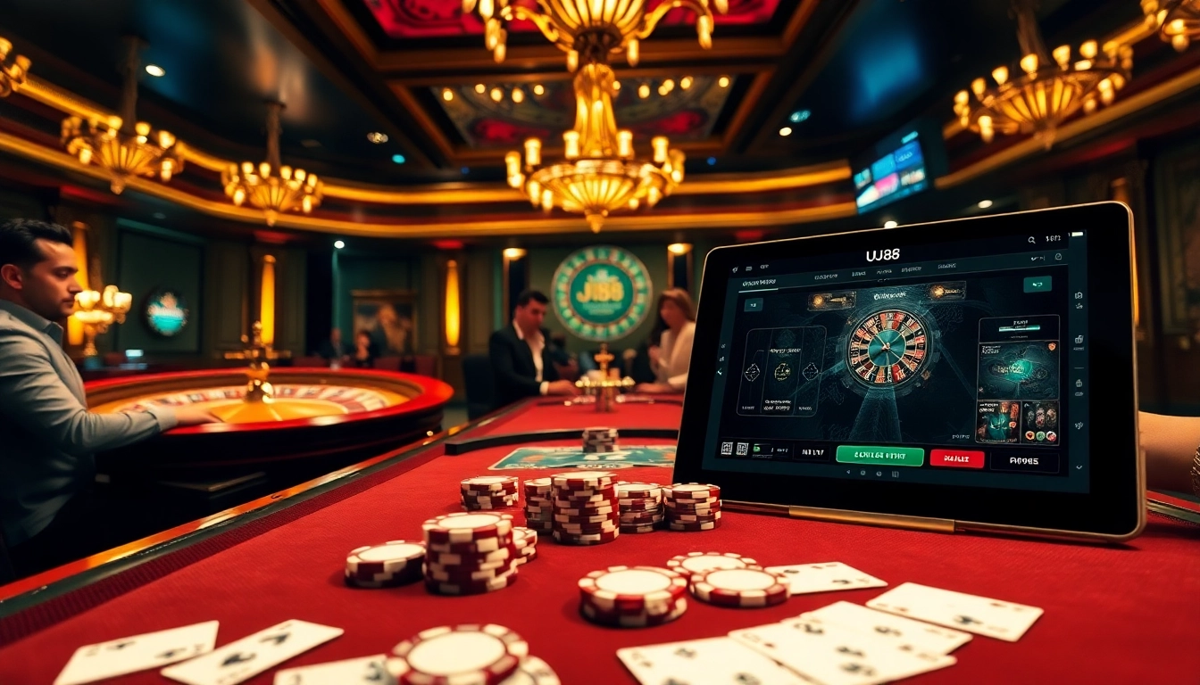 Experience excitement at the UU88 poker table with vibrant chips and professional gaming atmosphere.