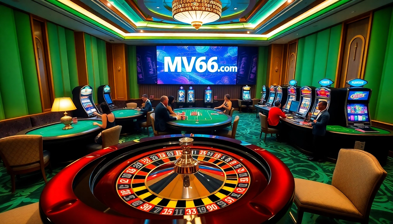 Experience the excitement of winning at MV66.com with vibrant casino scenes.