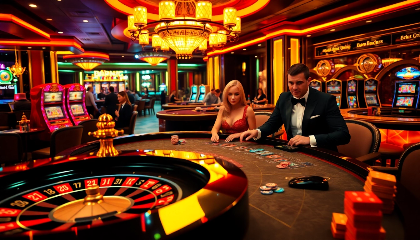 Experience the thrill of a high-stakes game at https://vaoluoitv.ink/ featuring vibrant casino tables and players.