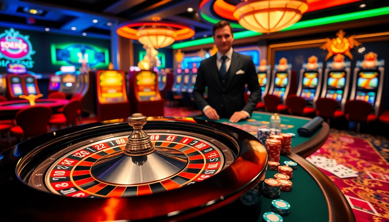 Exciting gambling scene at Nhà cái OK9 showcasing casino chips and roulette.