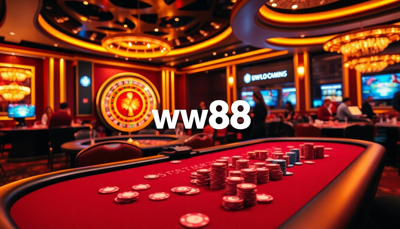 Engaging players at a vibrant poker table showcasing ww88 casino excitement and luxury.