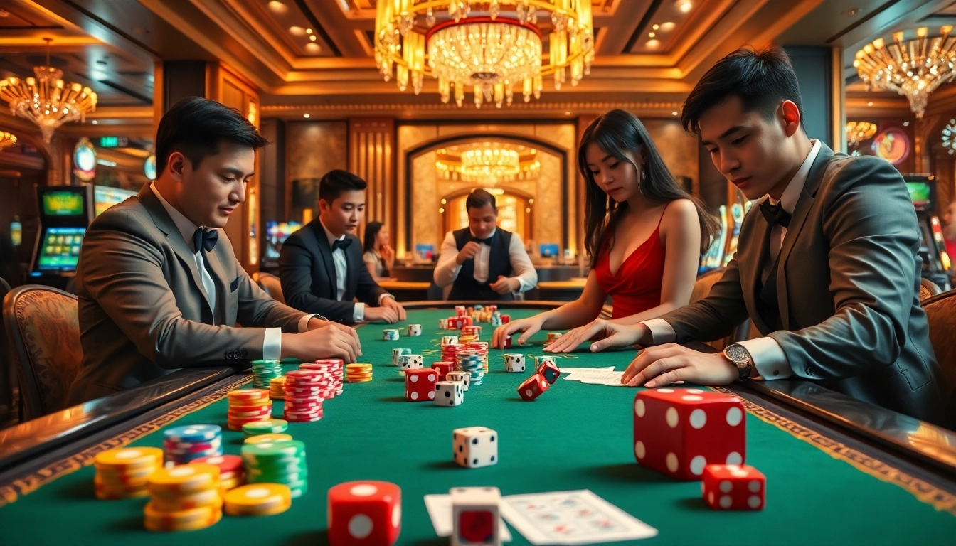 b62 tài xỉu game at a luxurious casino table with colorful chips and lively players.