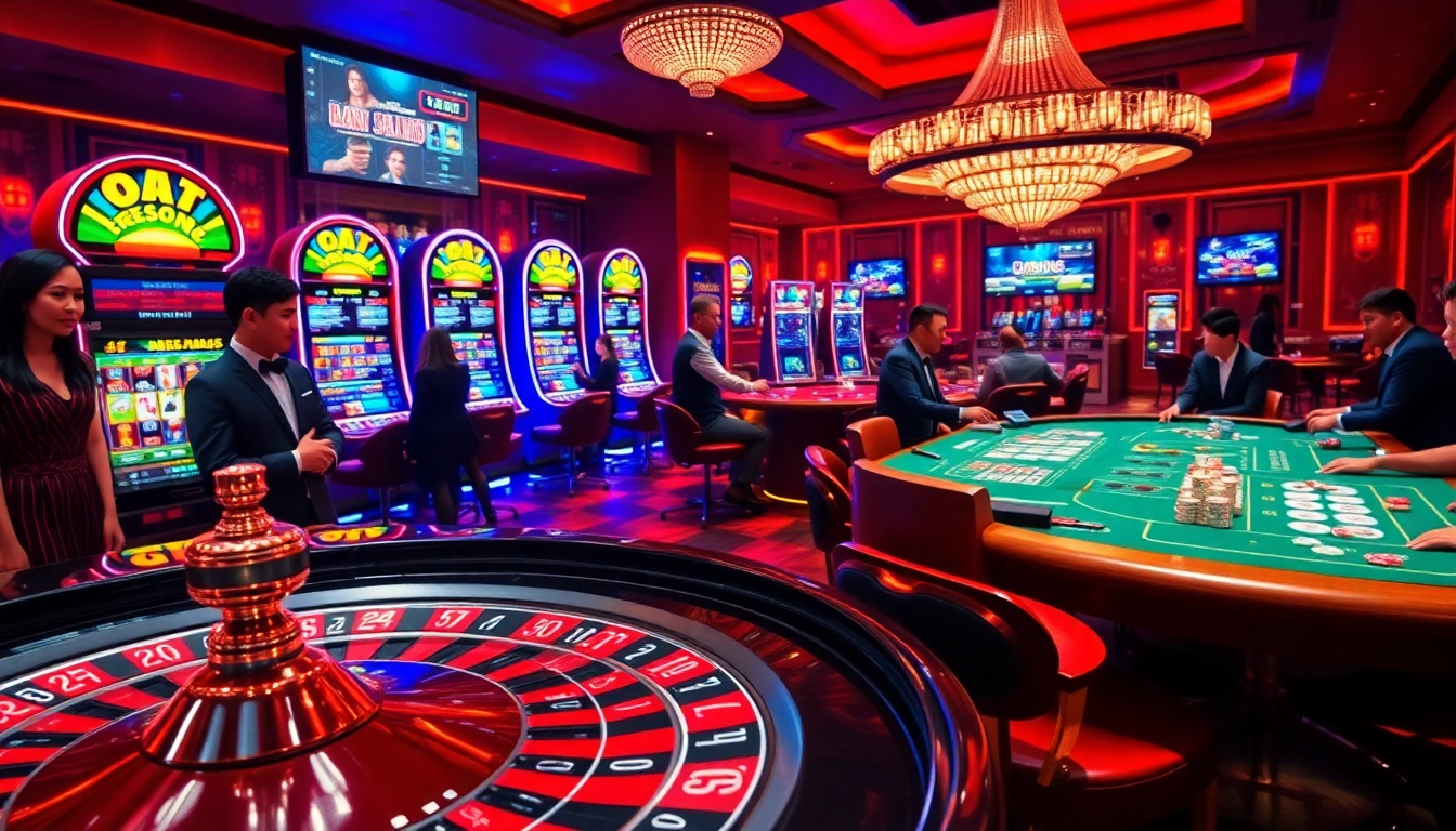 Exciting casino gaming experience at nhà cái u888 featuring roulette and slot machines.