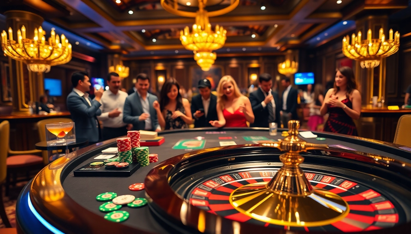 Players enjoying a thrilling game at the luxurious S8 Com casino table with vibrant poker chips and cards.