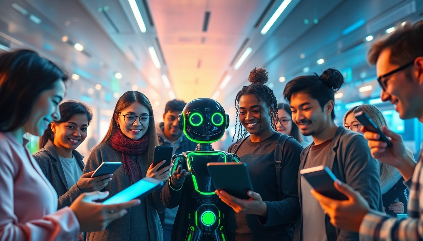 Users engaging with the crushon AI character in a vibrant digital setting.