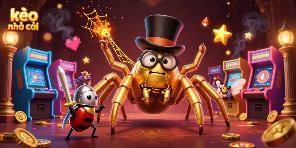 Engage in kèo nhà cái action with golden tarantula and brave beetle knight in a vibrant casino scene.