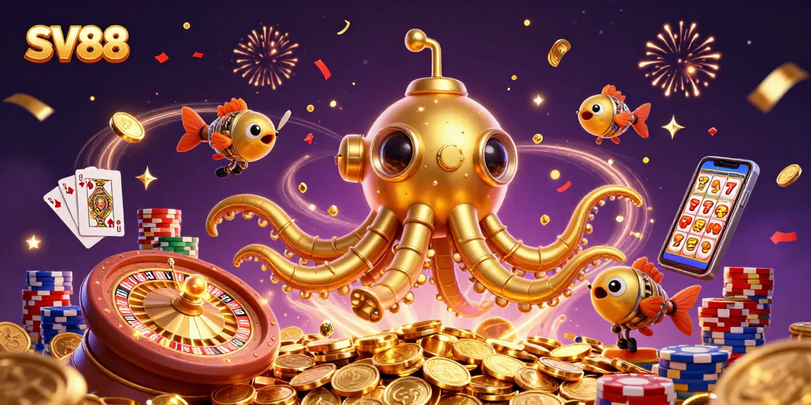 Experience thrilling gameplay with SV88 in a vibrant 3D casino scene full of excitement.